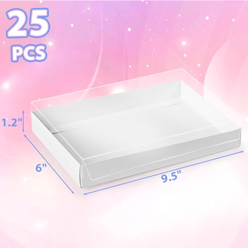 JOHOUSE 25PCS Cookie Boxes, White Bakery Box with Full Window Clear Macaron Boxes 9.5x6x1.2 Inch for Pastries Chocolates Cookies Birthday Party Wedding