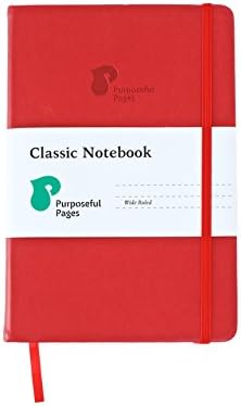 Purposeful Pages A5 Notebook Journal, Leather Cover, Wide Ruled Ivory Lined Paper, Hardcover Executive Notebooks For Writing & Taking Notes (5x8 Notebooks, Red)