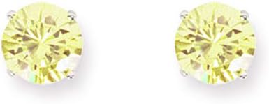 Mbody: Large Rhodium Plated Sterling Silver, 10mm Round, Canary Yellow Cz Prong Set Solitaire Earring Studs
