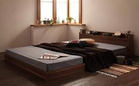 Amazon シングルベッド 黒 茶 ローベッド 低い ロータイプ フロアベッド フロアタイプ フロアベッド スタンダードポケットコイルマットレス付き セット 棚 コンセント付きフロアベッド 幅 シングル 奥行 レギュラー フレーム色 ウォルナットブラウン 茶 寝具