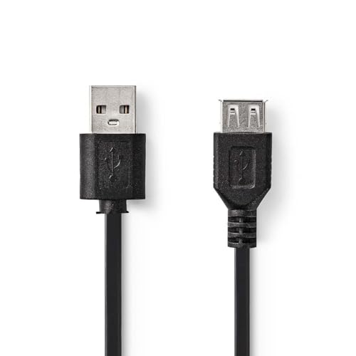 NEDIS Câble USB | USB 2.0 | USB-A mâle | USB A femelle | 480 Mbps | Nickelé | 2.00 m | Rond | PVC | Noir | Étiquette