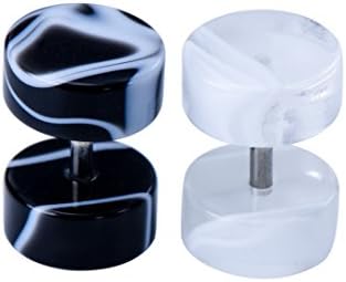 Holy Plug Piercing Value Pack 2PC 16g Stainless Steel Acrylic Marble Fake Tunnel Plug Ear Studs
