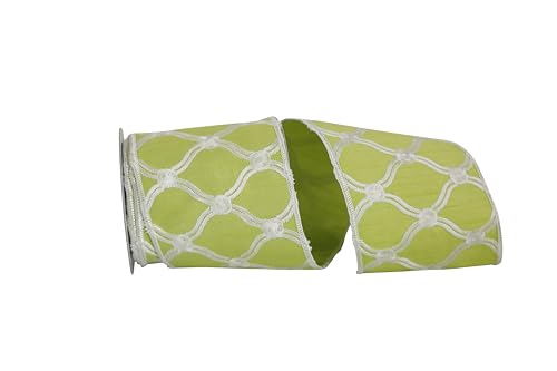 Reliant Ribbon Embroidered Tress Dupioni Wired Edge Ribbon, 4 Inch X 5 Yards, A…