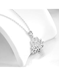 YFN - Collar con colgante de flor de loto abierta, de plata de ley, joyería de yoga para mujer, plata de ley