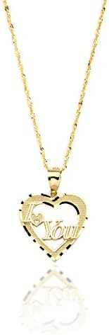 Floreo 18" 10k Yellow Gold I Love You Romantic Heart Pendant Necklace for Women and Girls