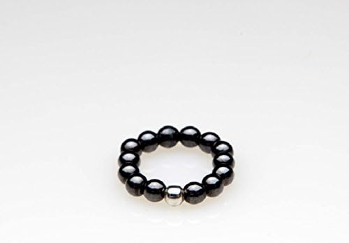Magnehealth Magnetic Hematite Stretch Wellness Ring with Silver Ball - Beach Wedding Pinky/Toe Accessories for Aesthetic Women Therapy Foot Handcrafted Jewelry Gifts Acupressure Points (Black Large)