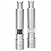 Vistella One Hand Push Button Salt and Pepper Grinder Set - Bonus Stand - Small Stainless Steel Body with Acrylic Spice Container - Metal Internal Grinder with Spring - Perfect for Travel and Camping