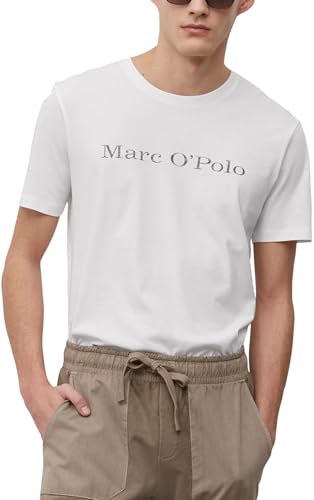 Marc OߴPolo Hombre Camiseta de punto de algodón orgánico con cuello redondo, Blanco (White), M
