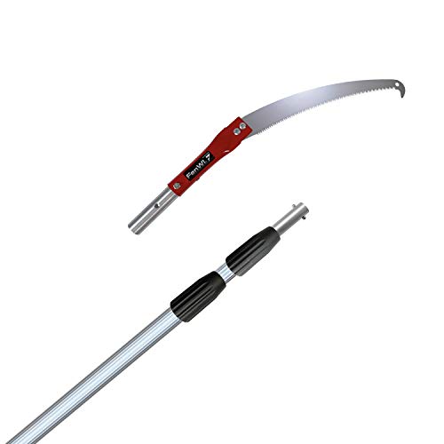 FenWi 4m Teleskop Baumsäge mit gebogener Haken Astsäge und 410cm Aluminium Teleskopstange als Hochentaster mit Teleskopstiel I bis max. 6m Höhe sägen mit der Teleskopsäge