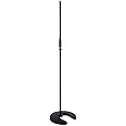 K&M König & Meyer 26045.500.55 Stackable Microphone Stand | Flat Round Notched Stable Base | Adjustable Height Clutch | Stack Up To 5 Stands | Space-Saving Storage | Pro Grade | German Made | Black