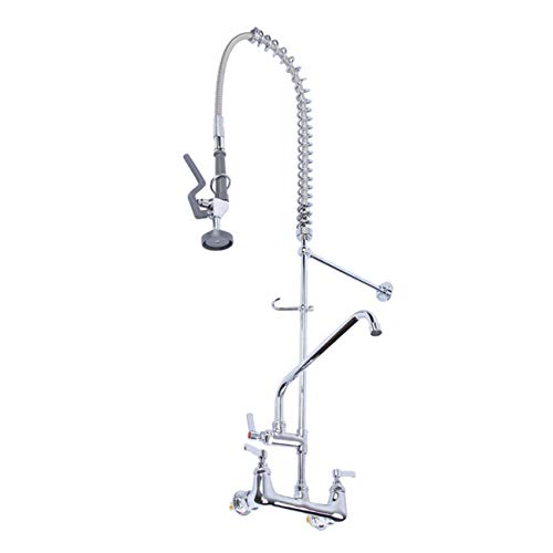 TryE Commercial 8" Center Wall Mount Pre-Rinse Faucet Add-on Swing Spout Pull Down Sprayer (Grey)