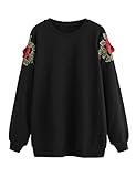 SweatyRocks Women's Loose Tunic Floral Embroidered Pullover Sweatshirt Dress
