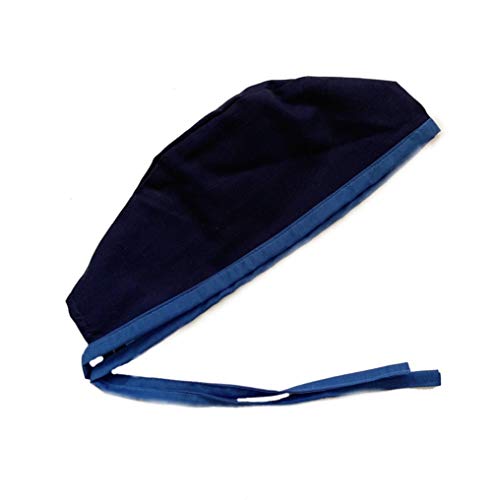 Grace N May Unisex Mens Tie Back Scrub Cap Different Print and Pattern (Unisex Blue Navy and Light Blue Trim)