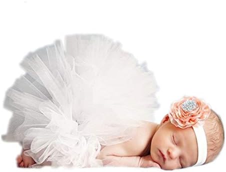 Better Dealz White Baby Girls Photo Prop Tutu Skirt with Flower Headband Set Newborn Infant Photography Costume Clothes by SamGreatWorld