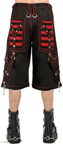 Men's Goth Short Red Shorts Red Threads Black Straps Punk Rock