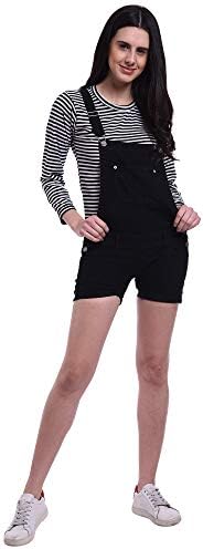 MansiCollections Retro Black Denim Short Dungaree for Women