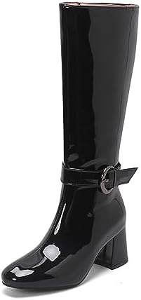 Amazon.com: KOKOMOMO Shiny Metallic Boots Patent Square Toe Knee