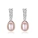 DIAMOVI Water Drop Pearl Stud Earrings & Silver Chain Pendant Set| Good Quality Natural, Flawless Freshwater Pearl & 925 Sterling Silver| The Most Unique Fashion Jewelry Set (2 | Pink Pearls)