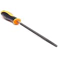 FINDER Bastard Cut Mill File, 8" Inch Round File with High Carbon Hardened Steel, Ergonomic Grip, Plastic Handle, Hand File for Deburring and Removing Material Ideal for Wood, Metal, Plastic
