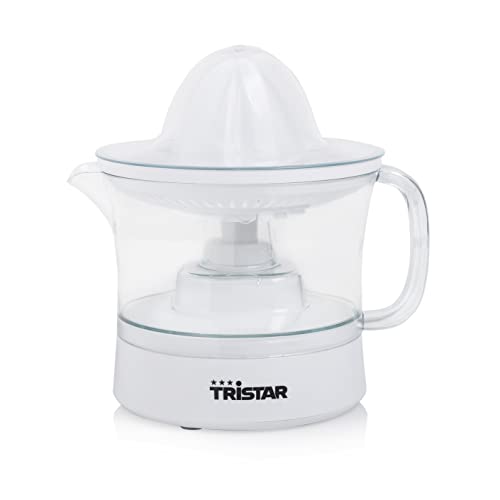 CP-3005 Exprimidor de cítricos · 25W · Capacidad de 0.5 L, 2 conos de diferente tamaño incluidos, Jarra extraíble, Tapa transparente antipolvo, libre de BPA, blanco