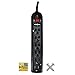 Weltron 6 Outlet Black Surge Protector Power Strip, Wall Mount, 750 Joules, Long 20 Foot Cord Cable
