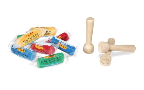 Jovi My First Plasticine - 4 bars of 38 g and 3 wooden stamps Emotions | Super Soft Formula - NO DRYING - For Children Ages 12 Months + - Gluten Free - Encourages Fine Motor Skills