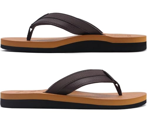 Coface Men's Summer Yoga Mat Flip Flops Beach Sandals Summer Leather Casual Slippers with Arch Support