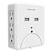Bestten Wall Mount Surge Protector with 2.1A Dual USB Charging Ports, 6 AC Outlet Plugs and Dual Cell Phone Holders, Wall Charger for iPhone, iPad, Samsung and Other, 15A/1875W Rated Power