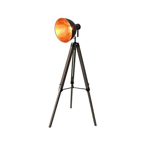 Lüllmann Stativ Stehleuchte Studiolampe Stehlampe Spot Schwarz/Gold Lampe Höhe:95-143cm 605455 Retrolampe Tripod