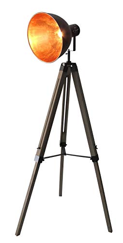 Lüllmann Stativ Stehleuchte Studiolampe Stehlampe Spot Schwarz/Gold Lampe Höhe:95-143cm 605455 Retrolampe Tripod