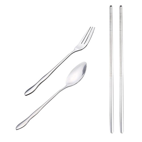 Owill Portable Folding Travel Dinnerware Set Stainless Steel Tableware Camping Tools (gold)