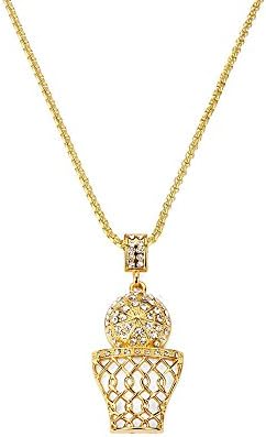 Zizii Iced Out Gold Hip Hop Bling Basketball Hoop Net Crystal Pendant Necklace 30" Rope Chain Necklace Jewelry (Gold)