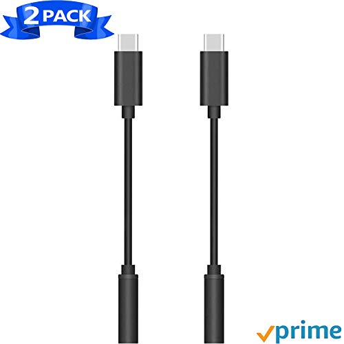 [2 Pack] USB C to 3.5mm Audio Adapter Type C to 3.5mm Aux Audio Converter Compatible with Huawei P20/Mate 10/Mate 20 Pro, Motorola Moto Z/OnePlus 6T, Xiaomi Mi 8/Mix 2 and More USB C Devices-Black