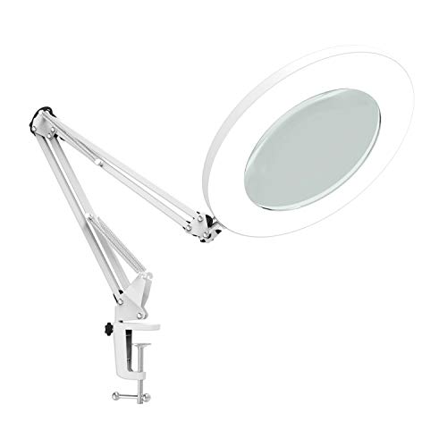 Lighting LED Magnifying Lamp with Clamp 360°Adjustable Swivel Arm ，Dimmable, Adjustable Color Temperature Utility Light for Crafts Reading Inspection and Professional Use