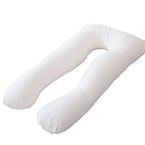 U Shaped Body Support Pregnancy Maternity Pillow with 100% Washed Cotton Zipper Cover, Back and Belly Support, Idea for Side Sleeping (Ivory)