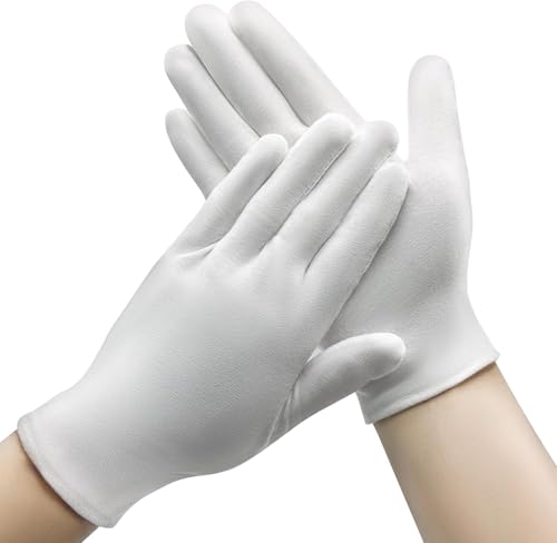 24 Pairs of White Cotton Gloves, Unisex Work Gloves, Dry Hands Eczema SPA moisturizing, Soft Elastic Lining, Suitable for Cosmetics, Coins, Jewelry Inspection