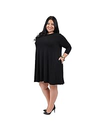 Stretch is Comfort - Vestido de túnica para mujer, talla grande, manga de 3.0 en y bolsillo de bolsillo