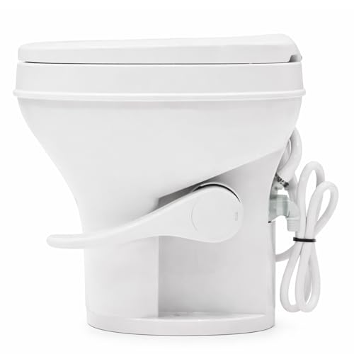 SEAFLO RV Toilet with Sprayer Attachment - White, 18.4” Residential Height, Gravity Flush Foot Pedal Camper Toilet Soft Close Seat Elongated Bowl Motorhome, 4-Year Warranty, SFRTPH-01-02