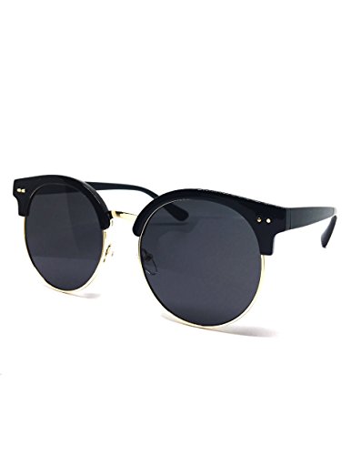 O2 Eyewear 97018 Premium Oversize Cats eye Womens Mens Mirror Funky Flat Sunglasses (BLACK, BLACK / size L)