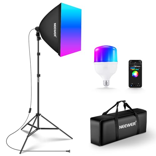 NEEWER RGB Softbox Lighting Kit with App Control & 9 Effect Modes, 26W LED Bulb CRI93+ TLCI98+, E26 Porcelain Socket, 24