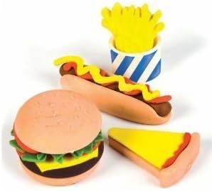~ 12 ~ Fast Food Puzzle Erasers ~ New ~ Hotdog, Cheeseburger, Fries, Pizza