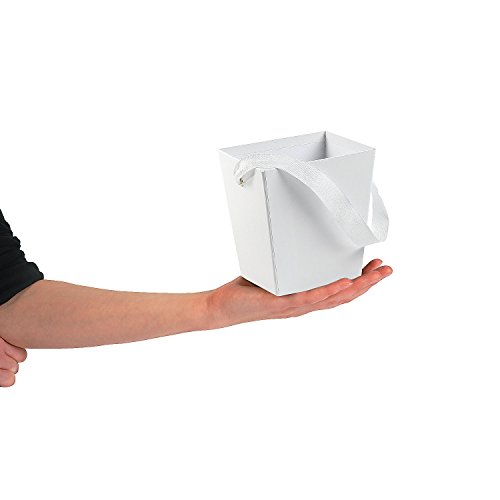 White Cardboard Candy Buckets with Ribbon Handles - Set of 6 - Wedding, Event and Party Supplies - Thumbnail 2