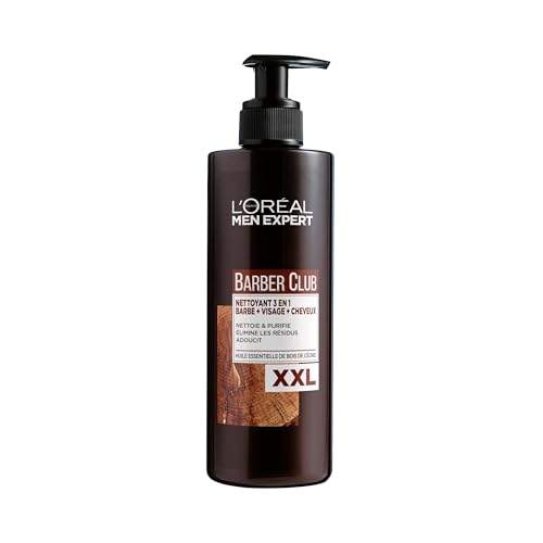 XXL 3-in-1 Bartshampoo für Männer, Für Bart, Gesicht und Haar, Beruhigende Bartpflege für Herren gegen Schuppen & Juckreiz mit Zedernholzöl, Barber Club, 1 x 400 ml