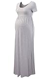 Jinson Women's Basic Maternity Soild Short Sleeve Long Maxi Dress Vestido with Empire Waist for Pregnancy Grey M