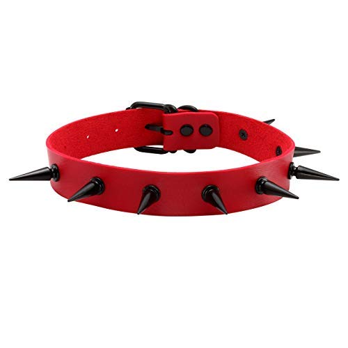 Manfnee Punk Gothic Choker Collar Necklace PU Leather Spike Studded Choker for Men Women