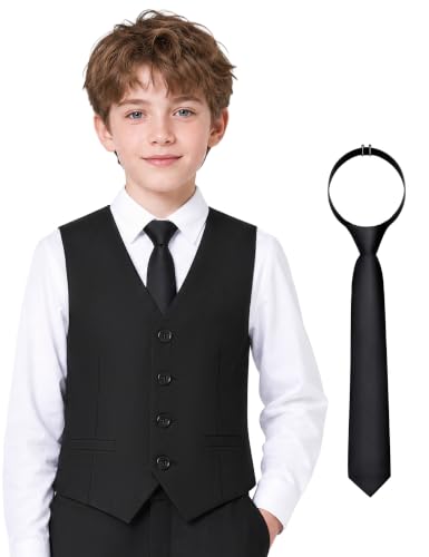 Boys Formal Vest Kids Black Vest with Pre-Tied Tie for Wedding, Size 16 at Amazon
