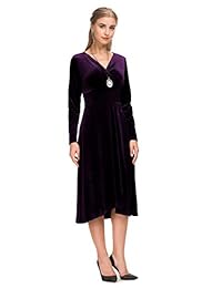 Vestido a media pierna plisado de manga larga de terciopelo Le Vonfort para mujer