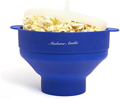 Madame Amelie Microwave Collapsible Silicone Popcorn Maker - Popper, Blue