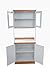 Home Source Industries - 153BRD - Tall Kitchen Microwave Cart - Cabinets, Shelf and Glass Doors - White with Light Wood Trim