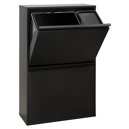 ARREGUI Basic CR606-B2 Mülltrennsystem aus Stahl | 4 Fächer Mülleimer für die Küche | 1 Extra Großer Eimer für Plastik und 1 Kleiner für Biomüll | 23+
